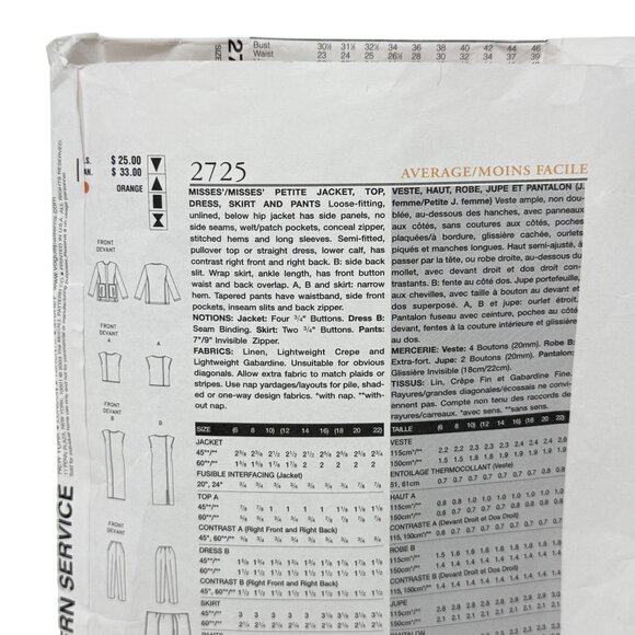 Vogue Wardrobe 2768 2770 2725 Sewing Patterns Jacket Top Skirt Pants Sizes 8-16 - Picture 7 of 10
